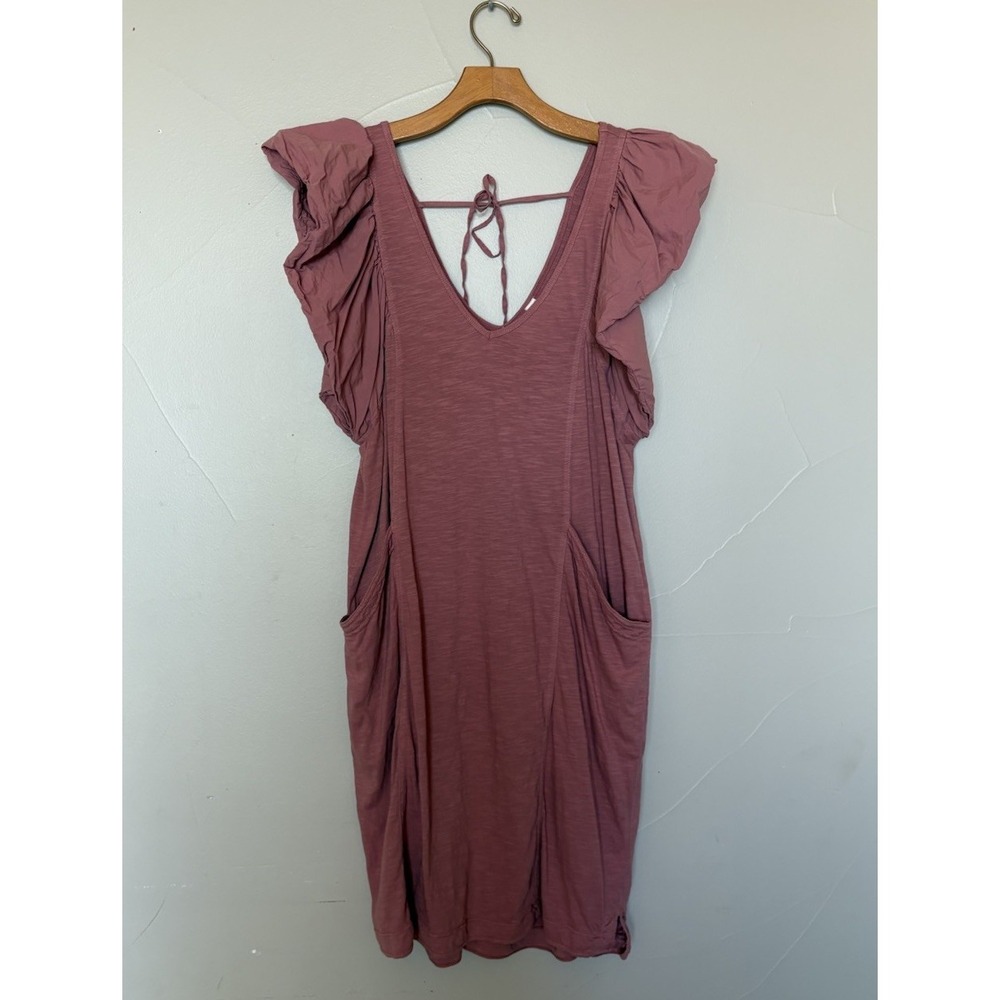 Daily Practice Anthropologie Flutter Sleeve Tee Dress Cotton in Dried Coral SZ M - Picture 4 of 15